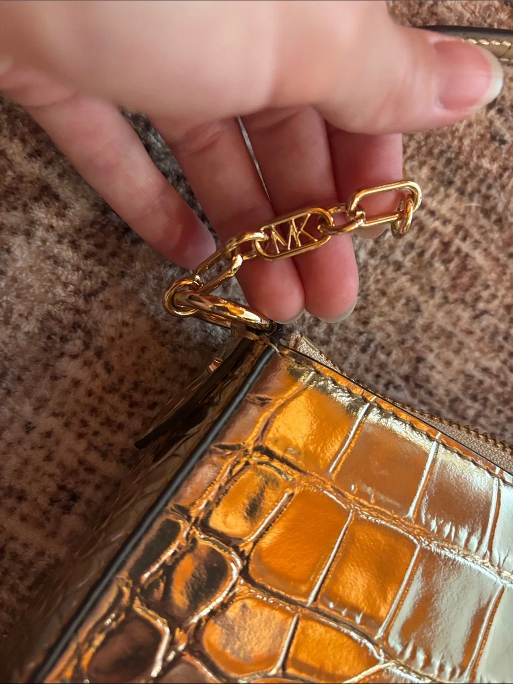 Michael Kors Gold Croc-Embossed Chain Shoulder Clutch